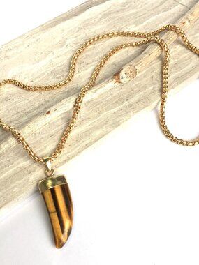 Tigers eye claw Pendant Thick Gold Chain Necklace